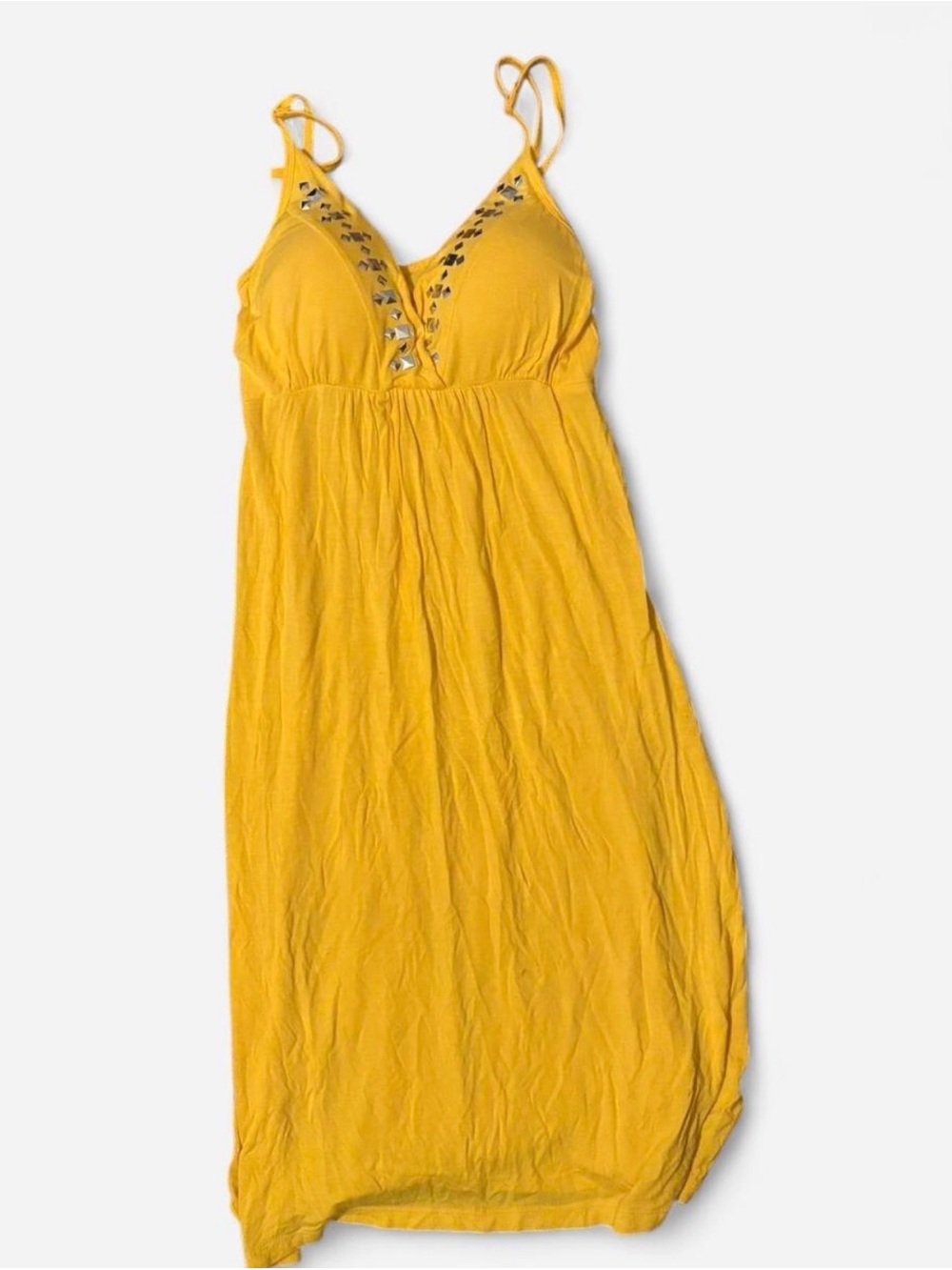 Yellow Spaghetti Strap Maxi Dress with V-Neck Detailing
